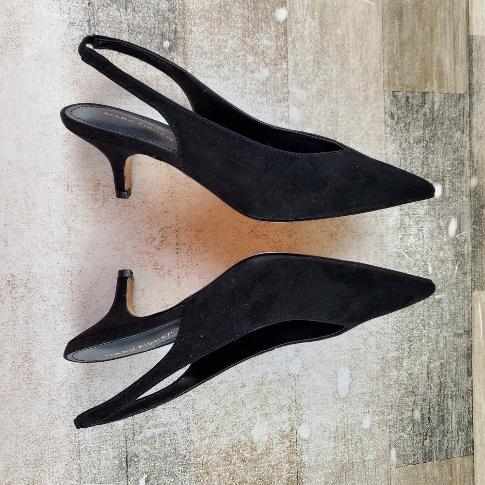 Marc Fisher Labela Womens Pump Sz 8 M Black Pointed Toe Kitten Heel Slingback - Picture 7 of 10
